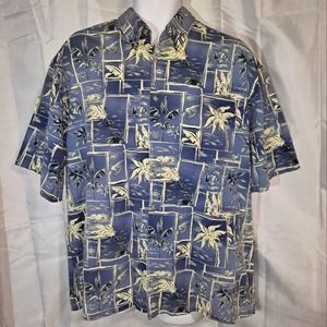 Campia Moda Hawaiian Shirt Men's XL Blue/White Button-up Short Sleeve One Pocket